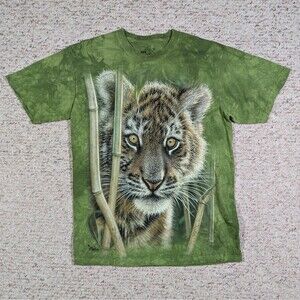 The Mountain Tiger Cub T-Shirt Mens MEDIUM Green Tie Dye 2013 Collin Bogle Art
